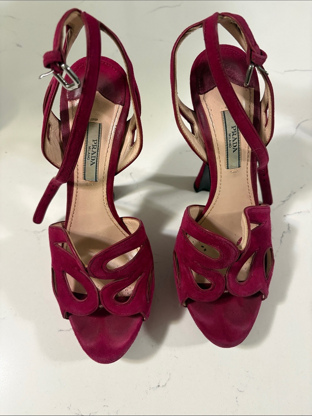 Prada Fuchsia Suede Cutout Slingback Heels